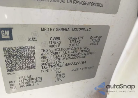 2021 GMC Sierra 1500 4Wd Short Box At4 из США, поврежденный, VIN 1GTP9EEL4MZ227164